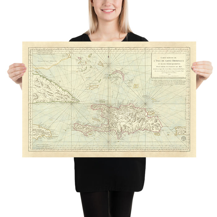 Old Nautical Map of the Caribbean, 1750: Santo Domingo, Haiti, Jamaica, Puerto Rico, Turks & Caicos