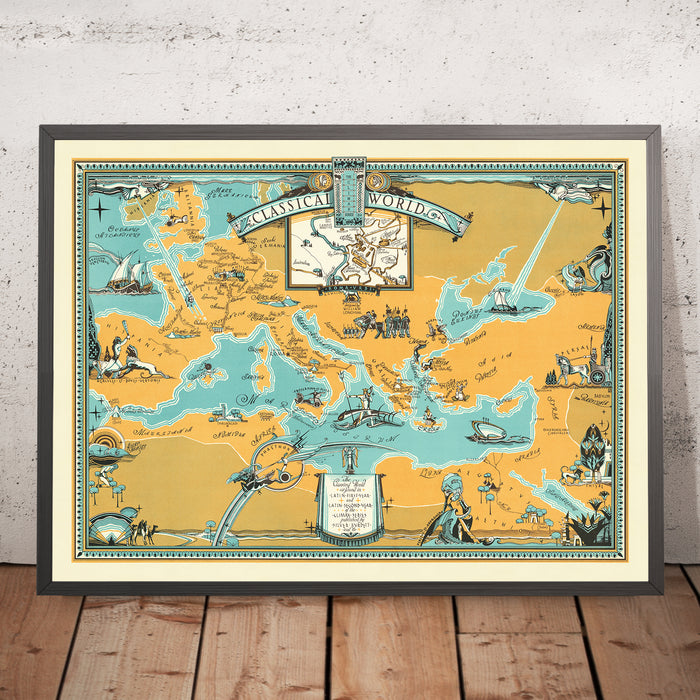 Old Roman Empire "Classical World" Map by Longyear, 1930: Rome, Carthage, Athens, Alexandria, Troy
