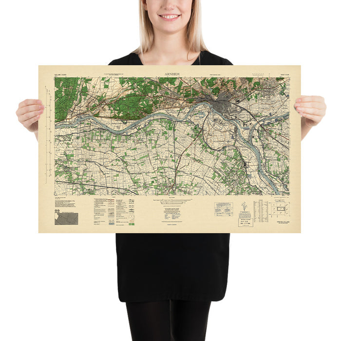 Old US Army Map of Arnhem, Operation Market Garden, 1943: Rhine River, Bridges, Polders, Railways