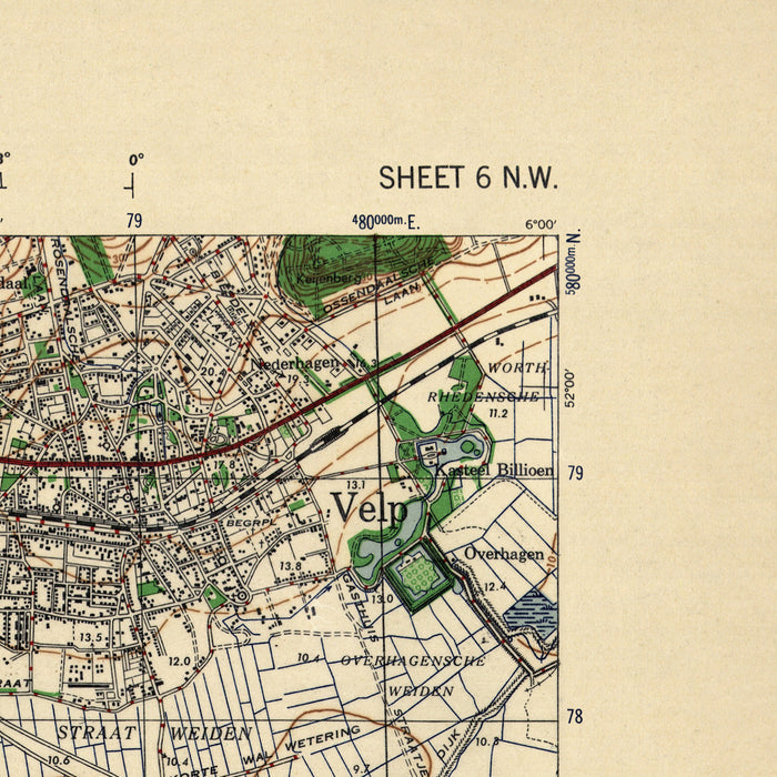 Old US Army Map of Arnhem, Operation Market Garden, 1943: Rhine River, Bridges, Polders, Railways