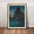 A framed image of Omiya in the Rain by Hasui Kawase 1935