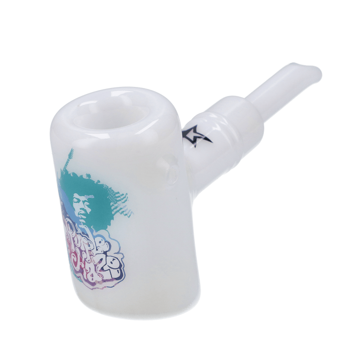 Front view of the white 6-inch Rock Legends Jimi Purple Haze Hammer, showcasing its simple, clean design.