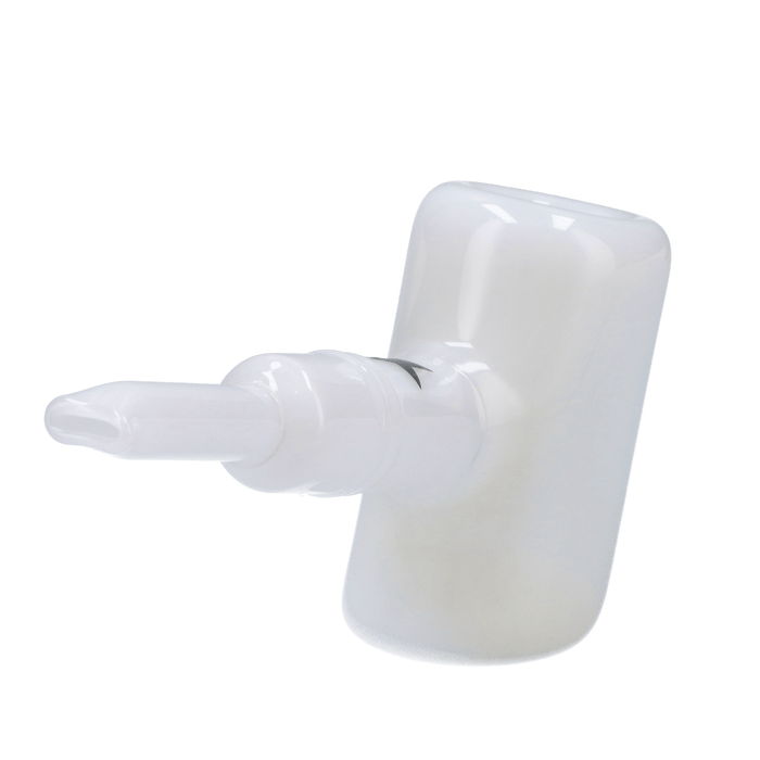A front view of the white 6-inch Rock Legends Jimi Purple Haze Hammer, showing its simple, cylindrical form.