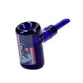 A three-quarter view of the dark blue Rock Legends Jimmy-USA Hammer Sherlock Pipe, showing its curved bowl and smooth, polished finish.