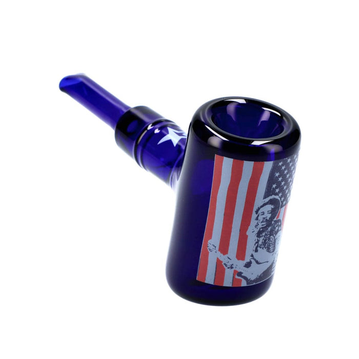 A side view of the Rock Legends Jimmy-USA Hammer Sherlock Pipe in dark blue, showing its curved design and smooth finish.