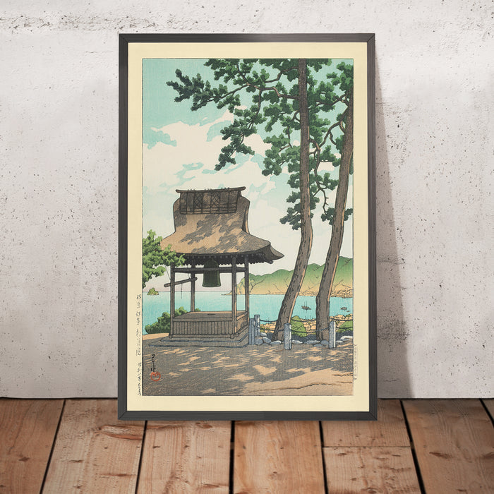 A framed image of Shugetsu Temple in Ito, Izu by Hasui Kawase, 1935