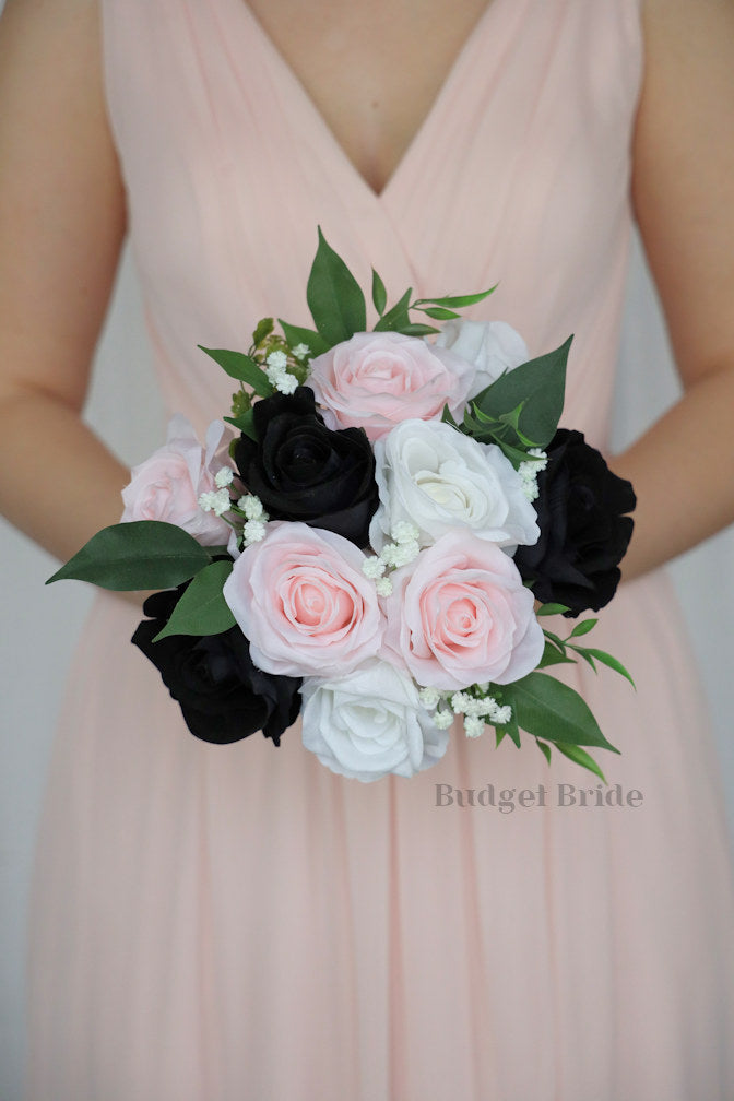 Silk Wedding Bouquet in Black and Pink - $58.50 | Fresno