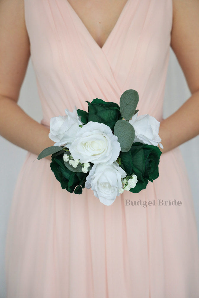 Silk Wedding Bouquet in Dark Green and White - $39.50 | Jupiter