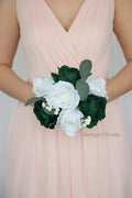 Silk Wedding Bouquet in Dark Green and White - $39.50 | Jupiter