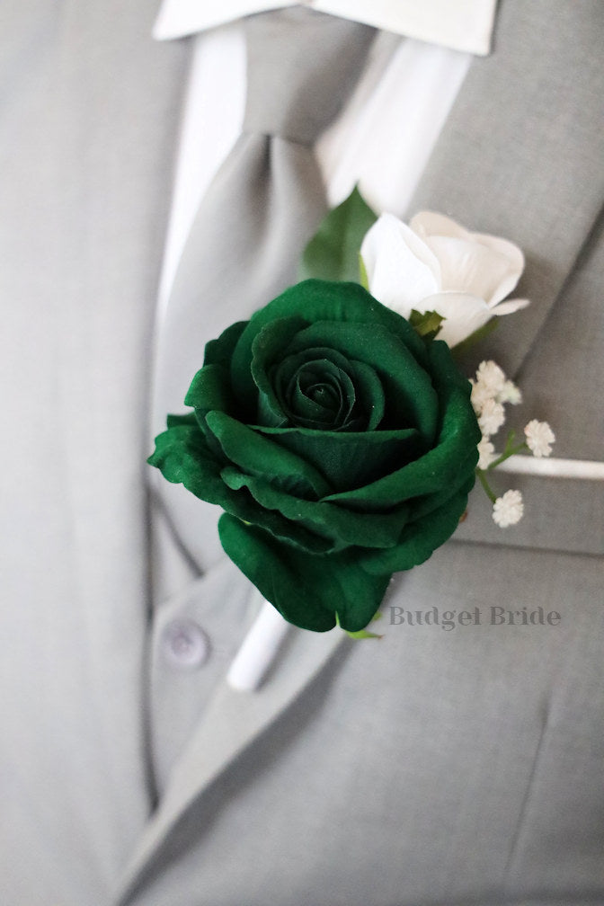 Silk Wedding Bouquet in Dark Green and White - $39.50 | Jupiter