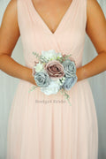Silk Wedding Bouquet in Dusty Blue and Mauve - $39.50 | Dobbin