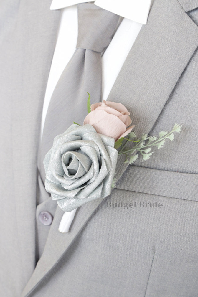 Silk Wedding Bouquet in Dusty Blue and Mauve - $39.50 | Dobbin