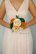 Silk Wedding Bouquet in Green and Orange - $39.50 | Meridien