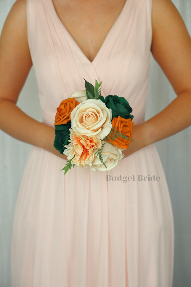 Silk Wedding Bouquet in Green and Orange - $39.50 | Meridien