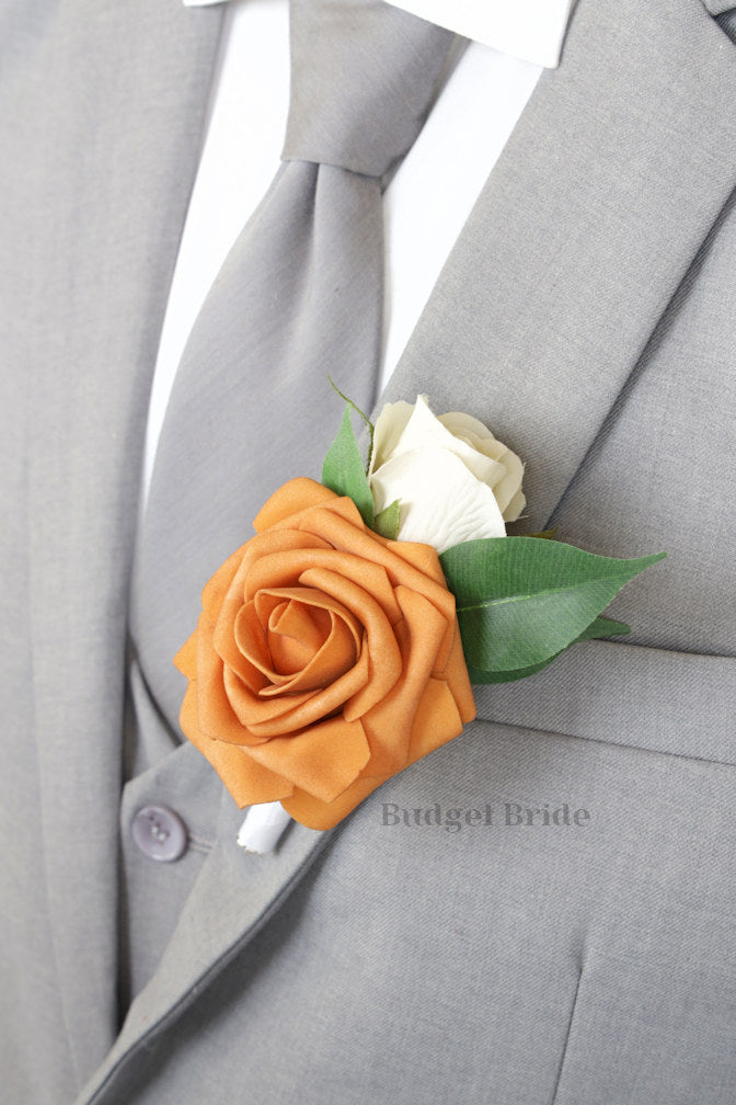 Silk Wedding Bouquet in Green and Orange - $39.50 | Meridien