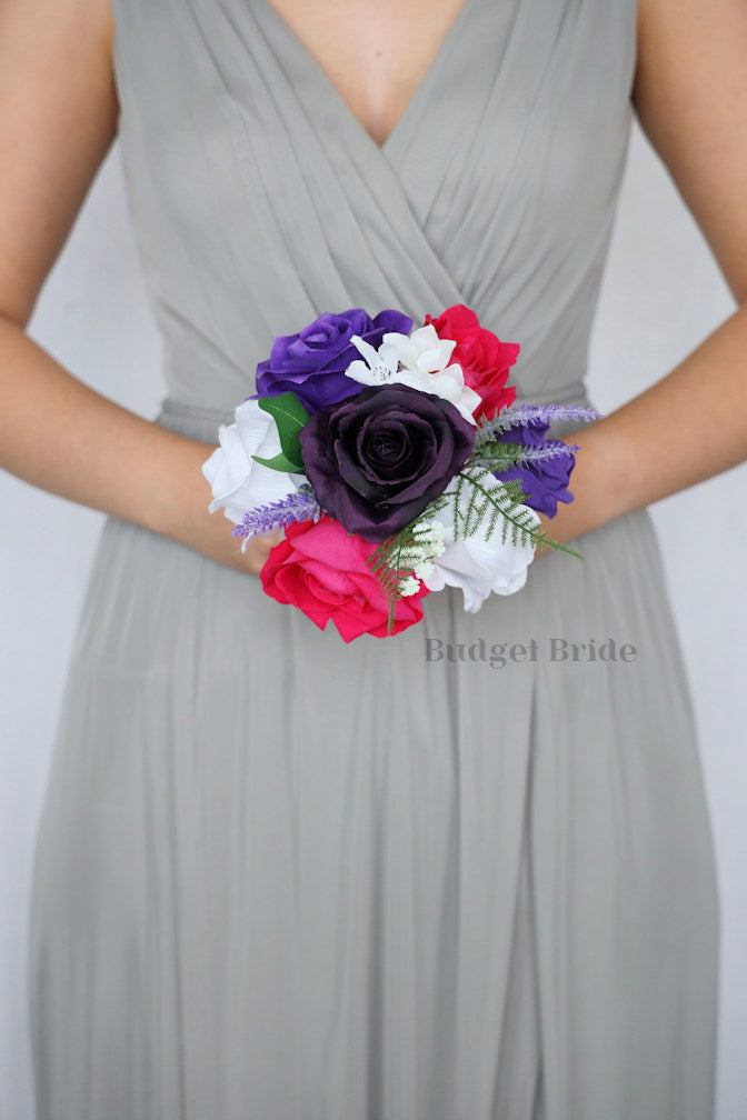 Silk Wedding Bouquet in Hot Pink and Purple - $39.50 | Brigham