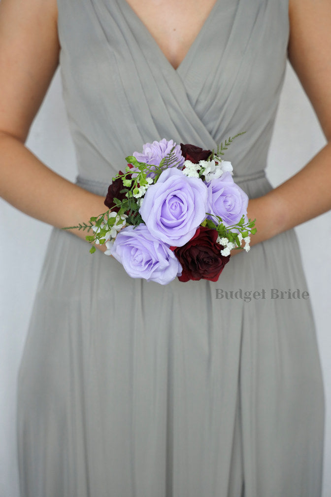 Silk Wedding Bouquet in Lavender and Burgundy - $39.50 | Ogden