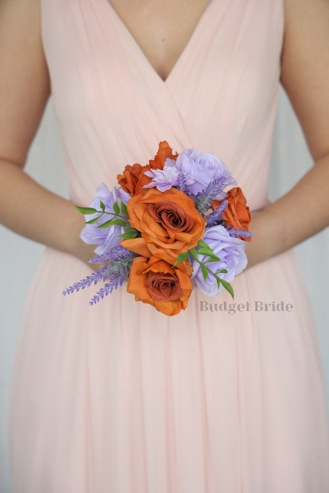 Silk Wedding Bouquet in Lavender and Orange - $45.00 | Aztec