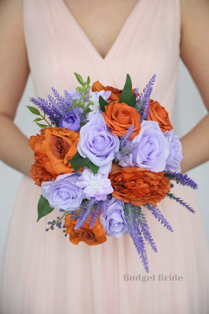 Silk Wedding Bouquet in Lavender and Orange - $65.00 | Aztec