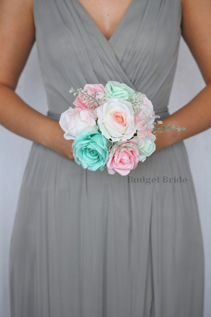 Silk Wedding Bouquet in Mint and Pink - $39.50 | Seibels