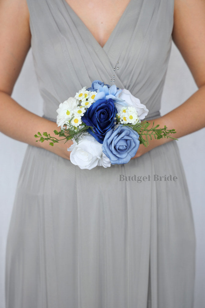 Silk Wedding Bouquet in Mixed Blues - $39.50 | Ventanas