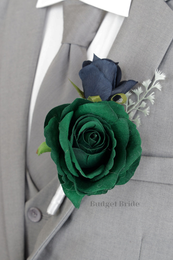 Silk Wedding Bouquet in Navy and Green - $39.50 | La Caille