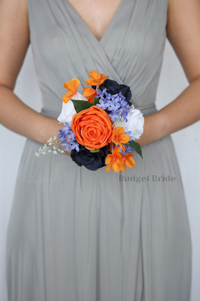 Silk Wedding Bouquet  in Navy and Orange - $39.50 | Apawamis