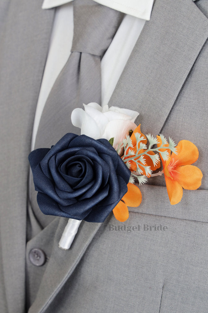 Silk Wedding Bouquet  in Navy and Orange - $39.50 | Apawamis