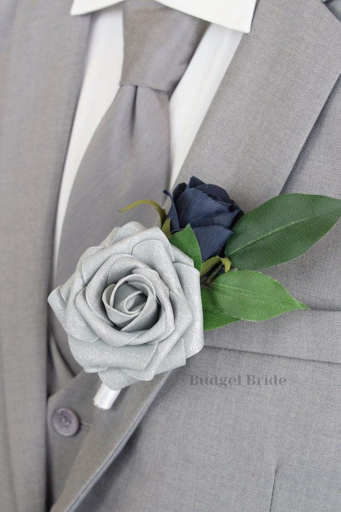 Silk Wedding Bouquet in Navy and Silver - $39.50 | Eldredge