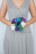 Silk Wedding Bouquet in Peacock and Purple - $39.50 | Toole