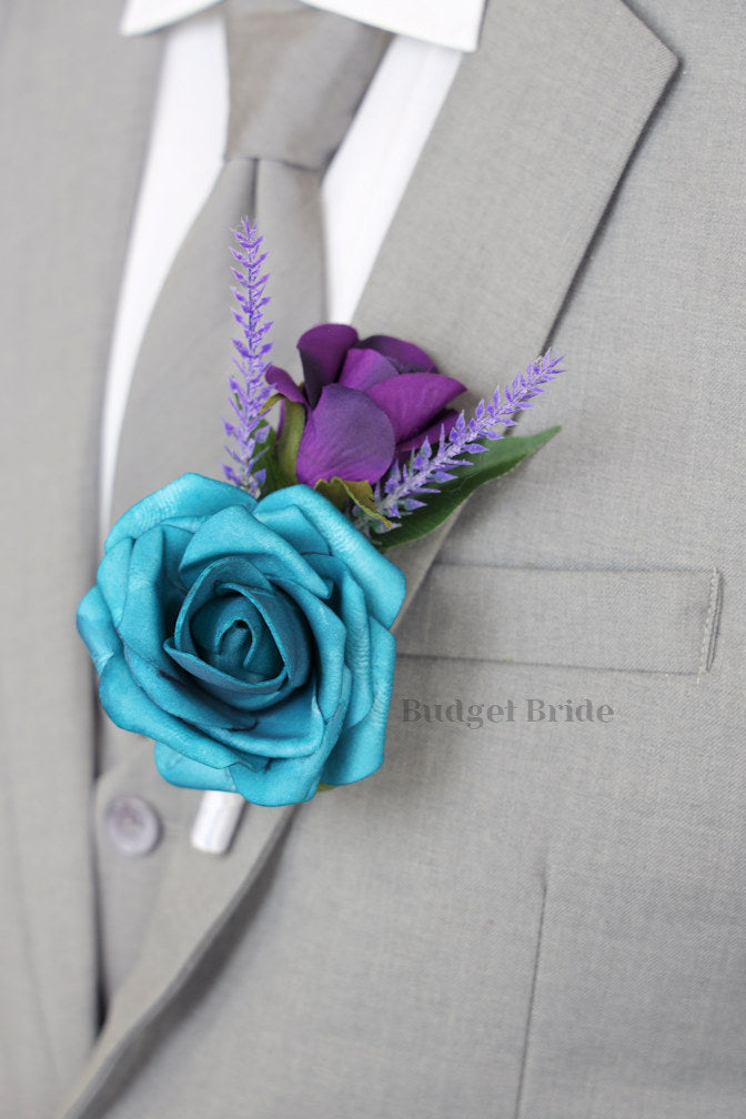 Silk Wedding Bouquet in Peacock and Purple - $39.50 | Toole