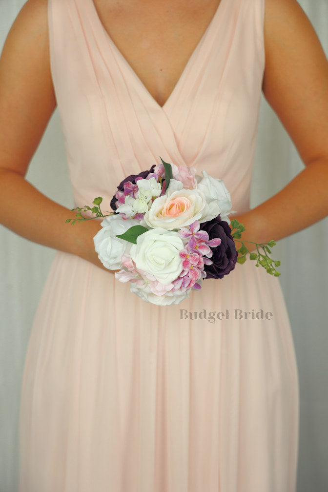 Silk Wedding Bouquet in Plum and Blush - $39.50 | Ashton