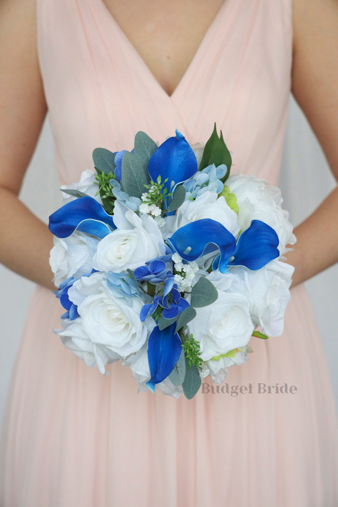 Silk Wedding Bouquet in Royal Blue - $65.00 | Starburst