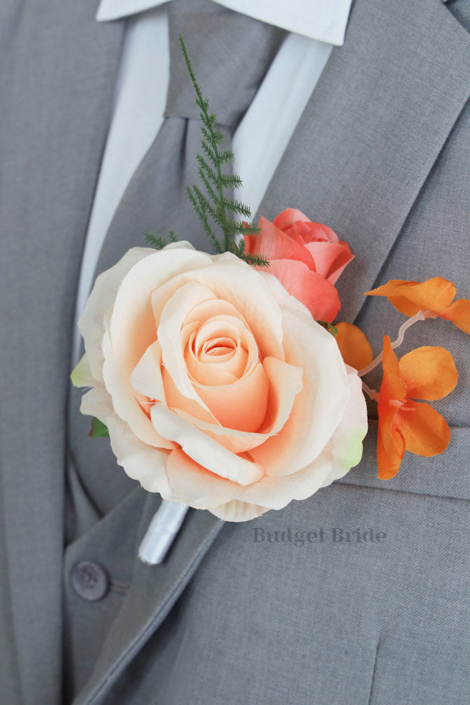 Silk Wedding Bouquet in Yellow and Coral - $39.50 | Draper