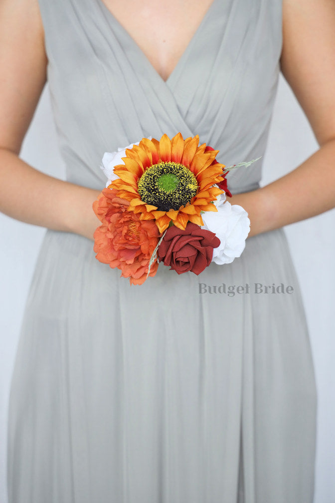 Silk Wedding Bouquet with Orange Sunflowers - $39.50 | Ervay