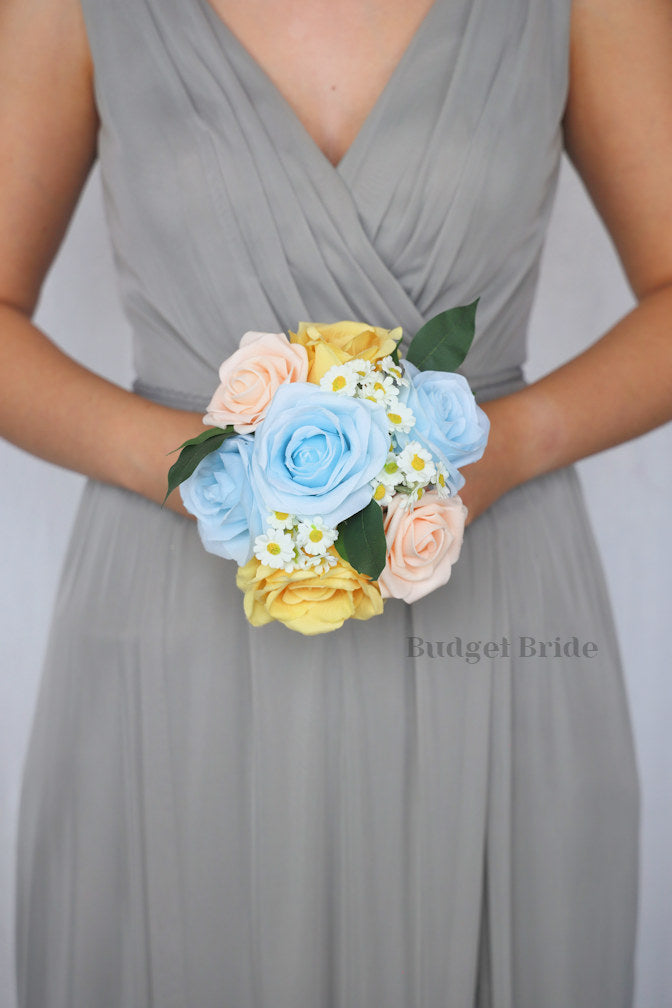 Silk Wedding Bouquet with Yellow and Light Blue - $39.50 | Inman