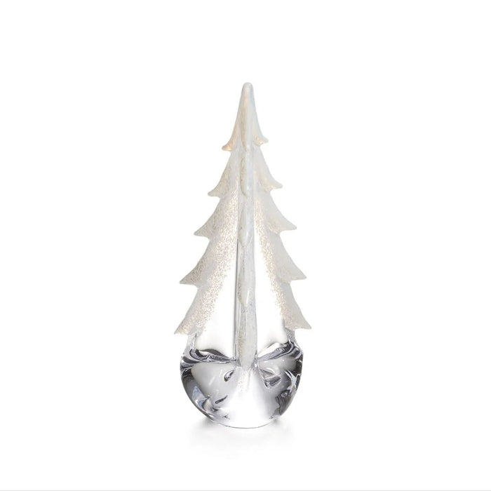 Snowy Branches Evergreen Glass Tree, 12" on a white background at Addison West
