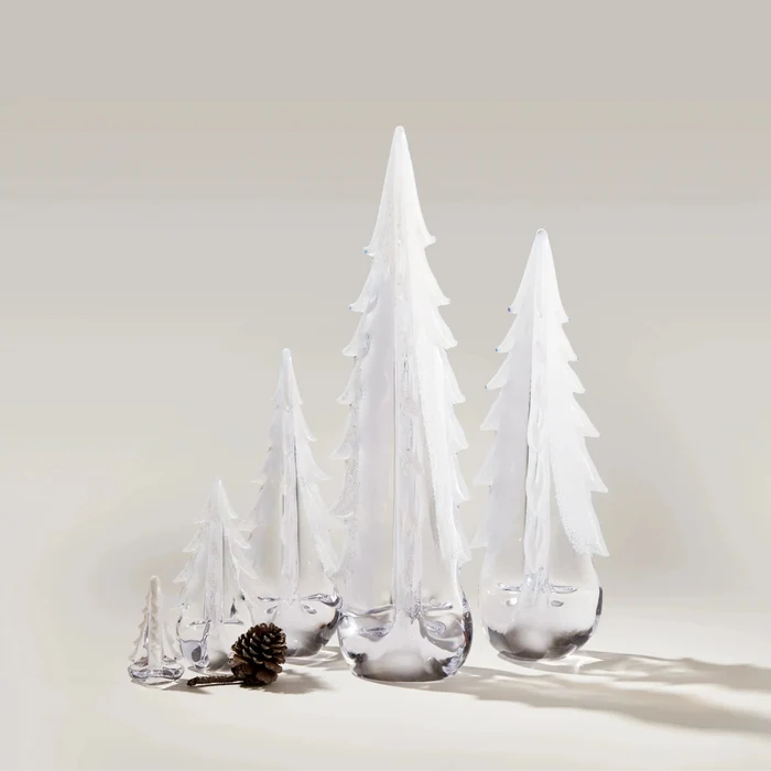 Simon Pearce Snowy Branches Evergreen Glass Trees on a white background at Addison West