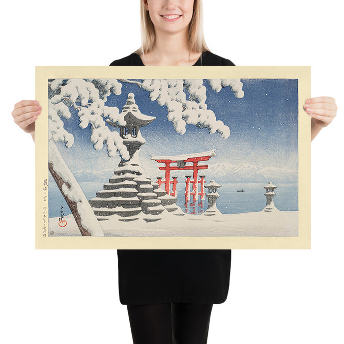 Snow at Itsukushima with Shinto Torii by Hasui Kawase, 1935
