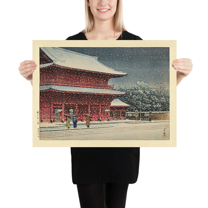Snow at Zojoji Temple in Tokyo by Hasui Kawase 1935
