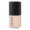 Nail polish bottle with black cap and clear base on a white background.
