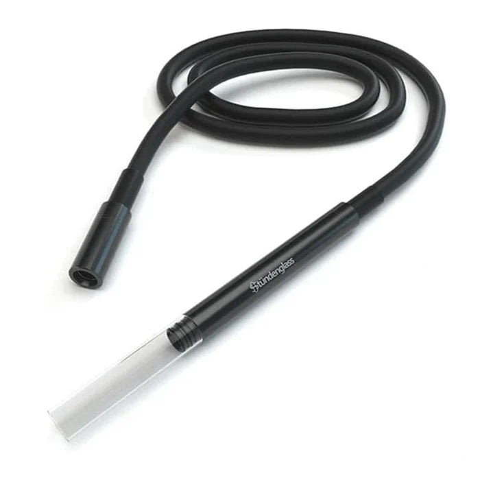 A side view of the Studenglass Gravity Hookah V2, featuring a sleek, curved design against a plain white background.