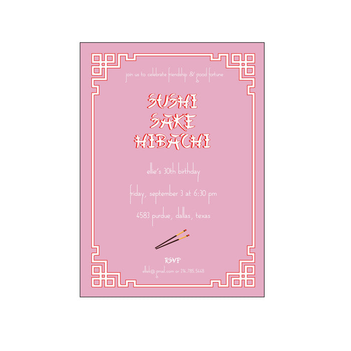 sushi, sake, hibachi pink | invitation