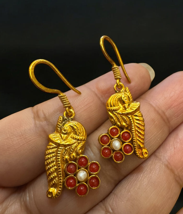 The Barhin Silver Peacock Coral & Pearl Earrings