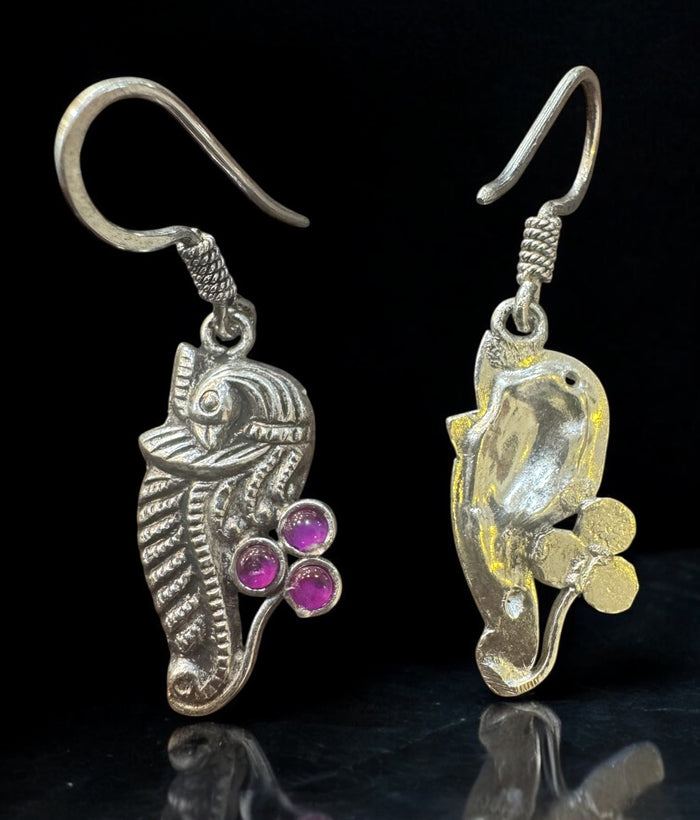 The Barhin Silver Peacock  Kemp Earrings (Oxidised)