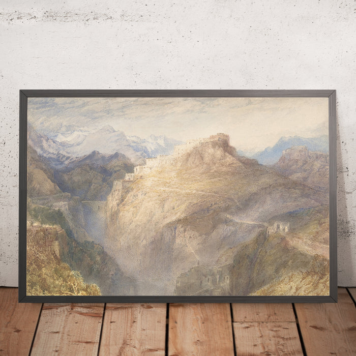 A framed image of The Fort of L'Esseillon, Val de la Maurienne, France (JMW Turner, Fort of l’Esseillon) by Turner, 1835