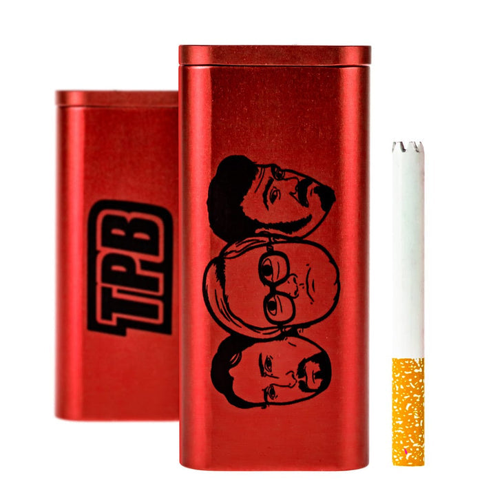 Front view of the red TPB Dugout, showing a sleek, cylindrical shape with a subtly textured surface.