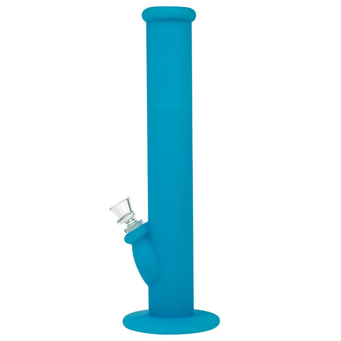 Tall, straight-on view of the bright blue TPB Silibong Bubbles-Blue standing on a white background with its glass bowl angled outward.