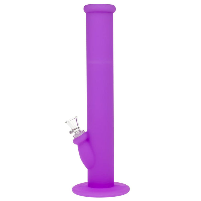 Straight-on studio shot of the tall TPB Silibong Julian-Purple showing a matte purple cylindrical tube with a slanted glass bowl and round base on a white background