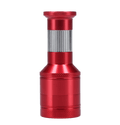 A front view of the 62mm Valiant Aluminum Grinder withPollen Press, showcasing its metallic texture and cylindrical shape against a plain background.